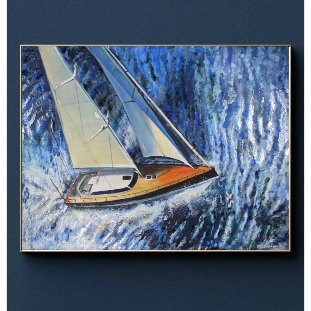 Original Sailboat Painting 36x48 Nautical Wall Art Ocean Yacht Artwork